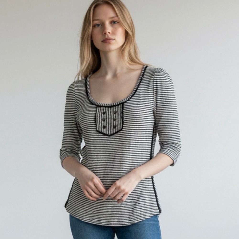Anthro Paper Locket Knit Top Cotton Stripe Black/White Womens Size M